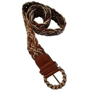 Vintage 1990s Mens Sz 2XL Braided Leather Belt Brown and Tan Rope